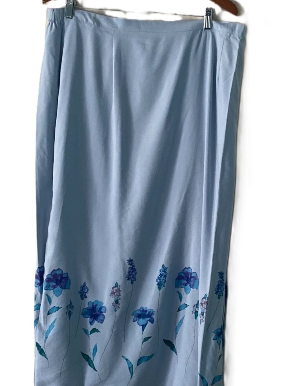NWT Silk Lore Beth Terrell Silk Linen Skirt 2X Blue Floral Maxi Coastal Granny